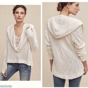 ANTHROPOLOGIE Saturday/Sunday Almeria Hooded Cowl Top XS X-Small Cream Sweater